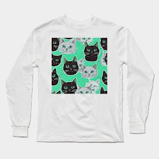 Black And White Cats Pattern Long Sleeve T-Shirt